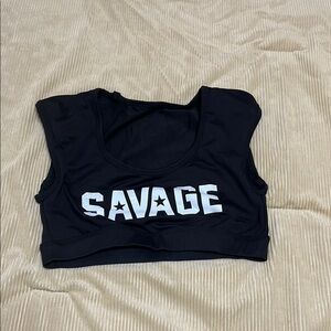 Savage Barbell Black Sports Bra with White Logo